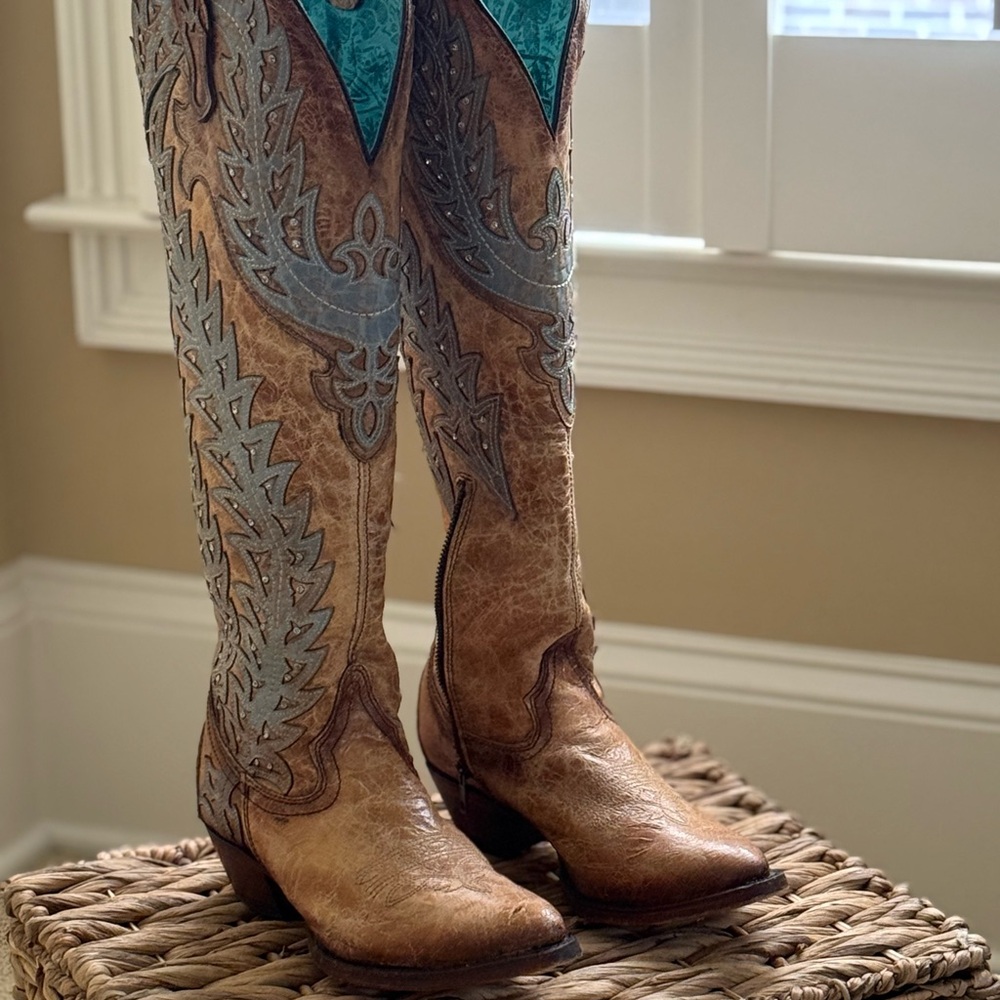 Corral Brown and Blue Over the Knee Boots